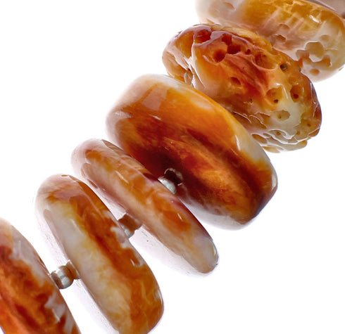 Orange Oyster Shell Sterling Silver Navajo Bead Necklace X10107